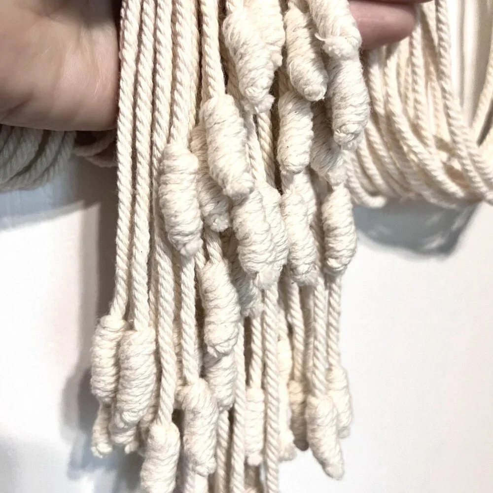 Macrame/Crocheted Wall Hanging-Ivory/Cream-Bohemian-Wood Dowel-Knots-Twist-Flow